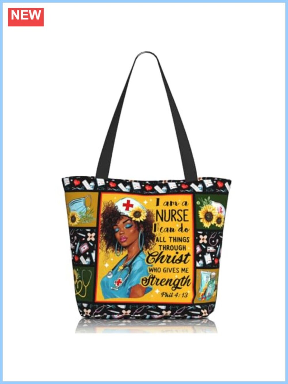 Reusable Zippered Inspirational Scripture Tote Bag for Women Shoulder Bag